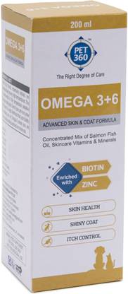 PET360 Omega 3+6 Concentrated Salmon Fish Oil with Vitamins, Minerals & Taurine, Advanced Skin & Coat Formula for Dogs & Cats Pet Health Supplements