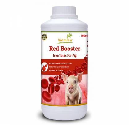 VETMIDO Red Booster - Iron Tonic Supplement for Pigs, Swine, Piglets & Piggery - 500 ML Pet Health Supplements