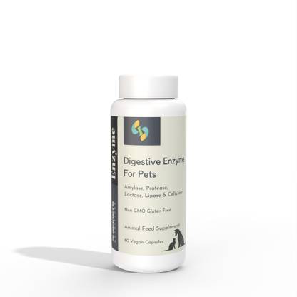 SHARRETS Digestive Enzyme for Pets - ?-Amylase, Neutral Protease, Lactase, Lipase, Cellulase 60 Capsules Pet Health Supplements