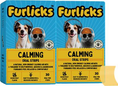 Furlicks Calming Aid for Dogs & Cats for Balanced Behaviour, Anxiety Relief Oral Strips Pet Health Supplements