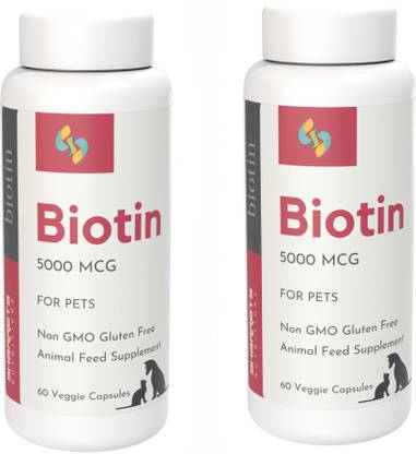 SHARRETS Biotin Supplement for Pets 60 x 2 Veggie Capsules, 5000 mcg Maximum Strength Biotin Pet Health Supplements