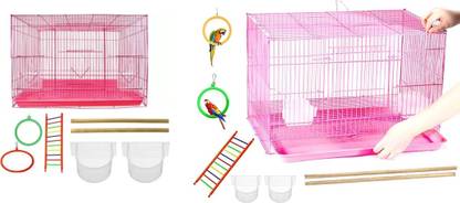 Animaux Bird cage for All Small Pets with Secure Lock. (1.5 Feet, Pink 18 Inch) Bird, Cat, Rabbit, Chameleon Cage