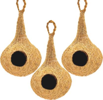 LIVEONCE NATURAL BIRD NEST WITH HANGING HOOKS U CAN PLACE ANYWHERE PACK OF 3 Bird House