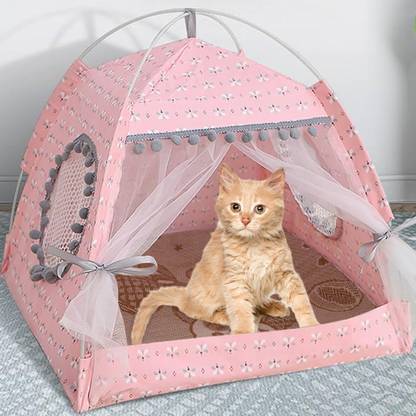 Zibuyu Pet Princess Tent House Lace Cat Bed Tent Dog House Print Cat House Cat House