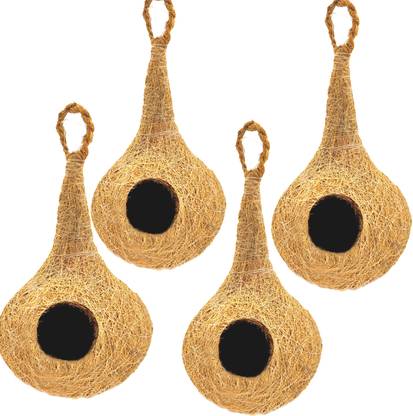 LIVEONCE NATURAL BIRD NEST WITH HANGING HOOKS U CAN PLACE ANYWHERE PACK OF 4 Bird House