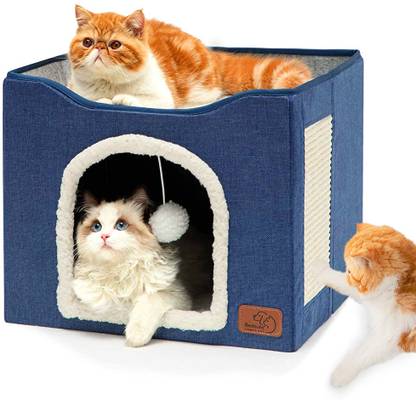 PATPAT Cat Beds for Large Cats, Cat House Cat Cave for Pet Cat House with Fluffy Cat House