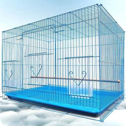 Animaux 18 Inch Blue Small Birds/Rabbit Cage with Food and Water Cups & Wooden Perches Bird Cage