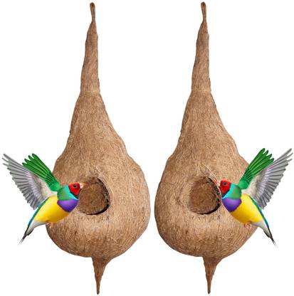 Sky Hand Made Pure Natural Coir Bird Hanging Nest Balcony Tree nest (pack of 2) Bird House