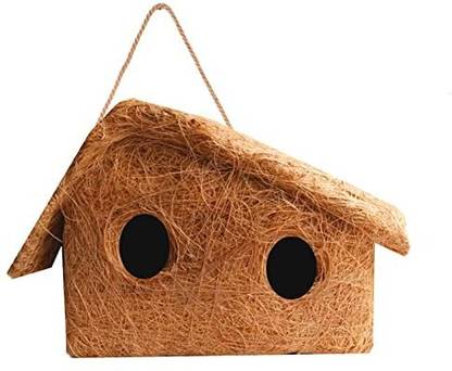 LIVEONCE NATURAL MODERN DOUBLE HOUSE WITH HANGING HOOKS U CAN PLACE ANYWHERE PACK OF 1 Bird House