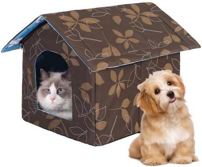 Ofifo Weatherproof Cat House Brown Square Foldable Zipper Cat House