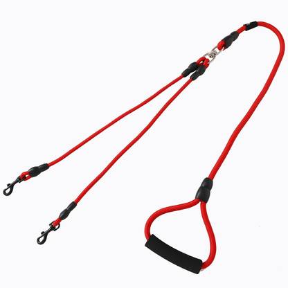 KUBER INDUSTRIES Double Coupler Dog Leash|Double Dog Leash|Durable Metal Hooks|Red 145 cm Dog Strap Leash