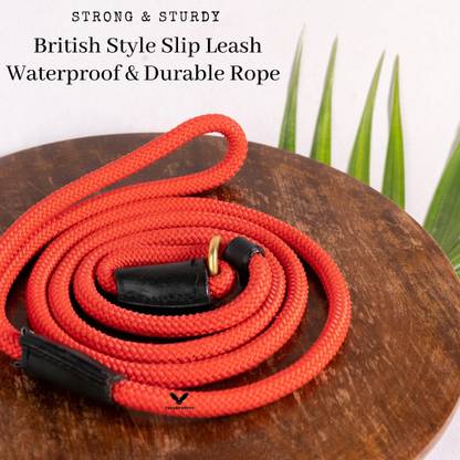 VamaLeathers British Style Slip Leash with Adjustable Stopper - Nylon Rope with Leather Trimmings - Hand Crafted - Length - 5 Feet (Including Loop), Thickness - 1 Cm 152.4 cm Dog Cord Leash