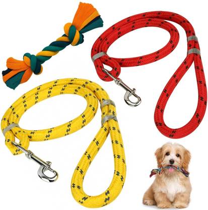 PETZLUV 2 Knot Rope Dog Toy & Rope Leashes Combo for Medium Dogs (20-25kg) 2 Durable 9mm 150 cm Dog & Cat Cord Leash
