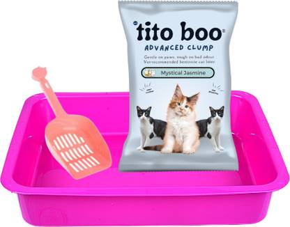 Tito Boo Essentials Kit Jasmine Scented Cat Litter 6Kg Pack+Litter Tray+Litter Scooper Pet Litter Tray Refill