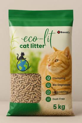 BRAVO AND CO Bamboo Cat Litter 5Kg - High Absorption & Eco-Friendly, Odor Control | Dust-Free Pet Litter Tray Refill