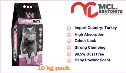 MCL BENTONITE (IMPORTED)WonderWhite Premium Cat Litter,Superior Clumping and Odour Control Pet Litter Tray Refill