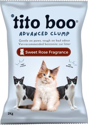 Tito Boo Advanced Clump Smart Bentonite Cat Litter-Trail Pack-2kg Rose Scented Pet Litter Tray Refill