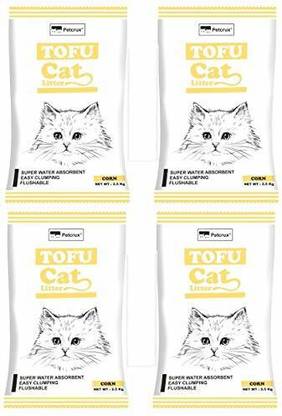 Petcrux Tofu Cat Litter Natural Cat Litter Flushable Cat Litter Clumping Plant Cat Litter Ultra Odor Control Cat Litter Dust Free Low Tracking Cat Litter 6 L - 2.5 Kg (Corn - Pack of 4 [Total 10 Kg]) Pet Litter Tray Refill