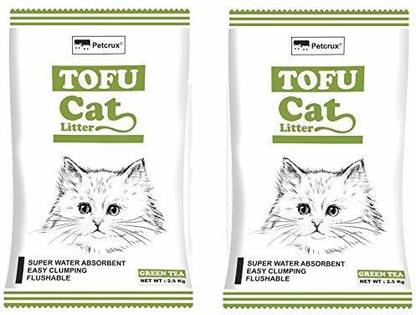 Petcrux Tofu Cat Litter Natural Cat Litter Flushable Cat Litter Clumping Plant Cat Litter Odor Control Cat Litter Dust Free Low Tracking Cat Litter 6 L - 2.5 Kg (Green Tea - Pack of 2 [Total 5 Kg]) Pet Litter Tray Refill