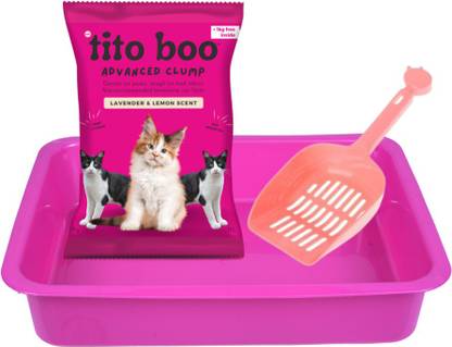 Tito Boo Essentials Kit Scented Cat Litter 6Kg Pack + Litter Tray+Litter Scooper Pet Litter Tray Refill