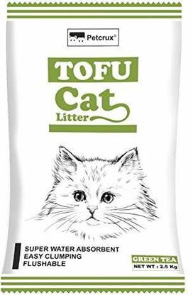 Petcrux Tofu Cat Litter Natural Cat Litter Flushable Cat Litter Clumping Plant Cat Litter Ultra Odour Control Cat Litter Dust Free Low Tracking Cat Litter 6 L - 2.5 Kg (Green Tea -) Pet Litter Tray Refill