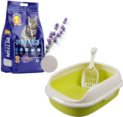 PET FUN Lavender Cat Litter (5L) with Semi Cat Litter Tray | Fast Clumping, Odor Control Pet Litter Tray Refill