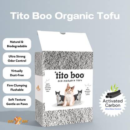 Tito Boo Tofu: Flushable for Odor-Free Homes & Happy Cats (Pack of 01, Activated Carbon) Pet Litter Tray Refill