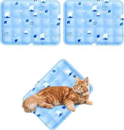 Lellow 2-Pcs Arctic Blue Reusable Dog Bed | Crate Pad | Self Cooling Gel Mattress For Cat, Dog, Guinea Pig, Rabbit, Tortoise Pet Mat