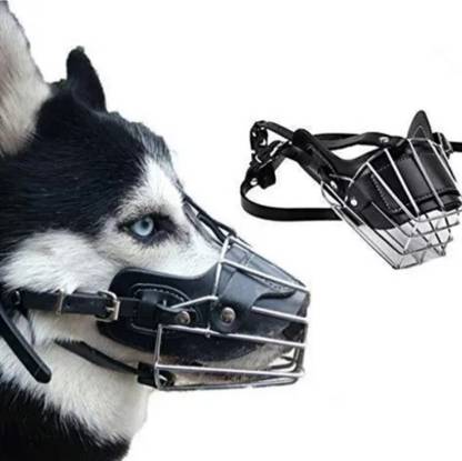 Sip Iron Cage Style Dog Basket Wire Muzzle with Adjustable Leather Strap (Large) Large Strips Dog Muzzle