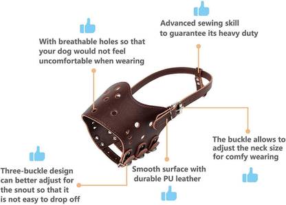 OM ZEE Adjustable PU Leather Dog Muzzle for Safe Control Medium Other Dog Muzzle