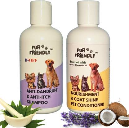 FUR FRIENDLY Anti Dandruff & Itch Shampoo, Nourish & Coat Shine Conditioner,200ml (Set of 2) Anti-dandruff, Anti-itching, Conditioning Natural Fragrance Dog Shampoo