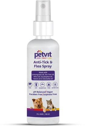 Petvit Anti Tick and Flea Spray for Dogs | Tick Free Spray | Dog Flea and Tick Control Anti-itching Fragrance free Dog, Cat Shampoo