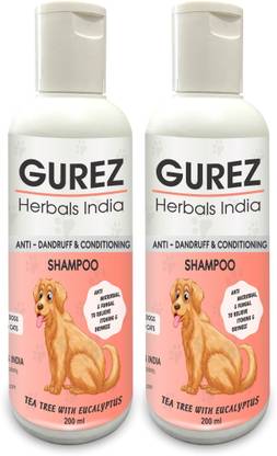 Gurez Pet Shampoo for All Breeds of Dogs and Cats Anti-Dandruff and Conditioning Anti-Fungal Allergy Relief Dog Shampoo Made with Natural Tea Tree with Eucalyptus 200 ml Pack of 2 Anti-dandruff, Conditioning, Allergy Relief, Anti-itching, Anti-microbial, Whitening and Color Enhancing Eucalyptus Dog Shampoo