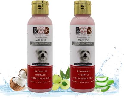 BWB BLACK WHITE BROWN BWB MALTESE SHAMPOO (pack of two bottle 120ml + 120ml) Allergy Relief, Anti-itching, Flea and Tick, Conditioning, Whitening and Color Enhancing - Dog Shampoo