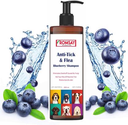 ROMSAY Tick & Flea Control Shampoo For Dogs & Cat 200ML By Positively Pet Care Allergy Relief, Anti-fungal, Anti-itching, Flea and Tick, Conditioning Blueberry Dog Shampoo