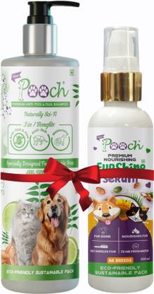 Pooch Premium Pet Grooming Combo | 400ML Anti-Tick & Flea Shampoo| 100 Ml Hair Serum Conditioning, Anti-itching, Anti-dandruff, Hypoallergenic Mild Fragrance Dog, Cat, Rabbit Shampoo