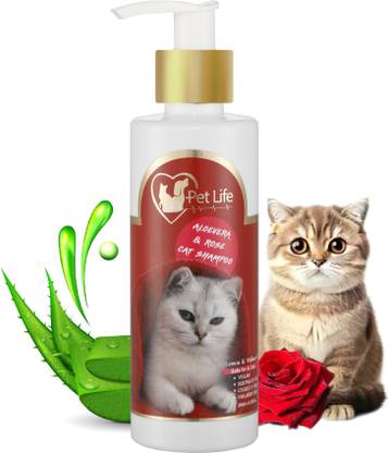 Pet Life Organic Aloevera & Rose Cat Shampoo For Healthy Shiny Coat For Cats & Kittens Nourishing Hair, Healthy Coat & Shiny Body Wash – For All Cats Breeds Conditioning, Whitening and Color Enhancing, Anti-itching, Anti-microbial ALOEVERA, ROSE Cat Shampoo