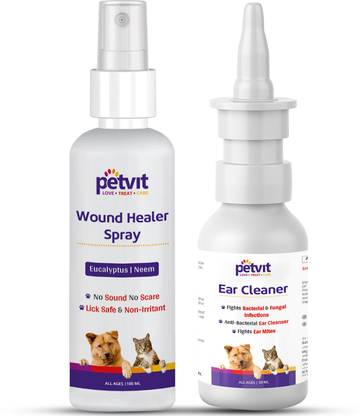Petvit Wound Healer Spray – 100ml & Ear Cleaner– 30ml (Combo) Pet Spa Kit