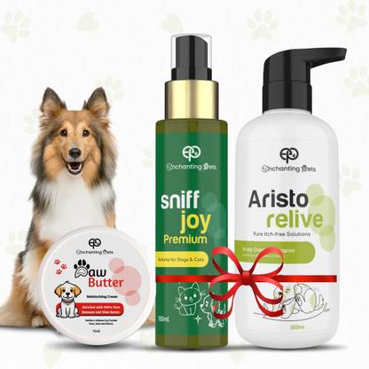 ENCHANTING PETS Aristo Relive Oatmeal Shampoo 300ml with Sniff Joy Perfume 100ml Paw Butter 15ml Pet Spa Kit