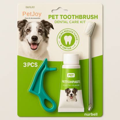 PetJoy 3-in-1 Dog Oral Care Kit | Mint Flavor Toothpaste (95g), Dual-Headed Toothbrush Pet Toothbrush