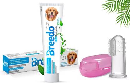 Breedo Dog & Cat Cool Mint Toothpaste + Pet Finger Teethbrush Combo for Dogs - 100g | Pet Toothbrush