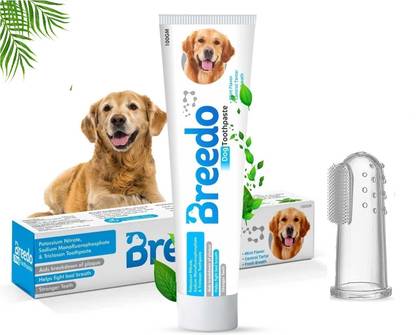 Breedo Dog & Cat Cool Mint Toothpaste + Pet Finger Toothbrush Combo for Dogs - 100g | Pet Toothbrush