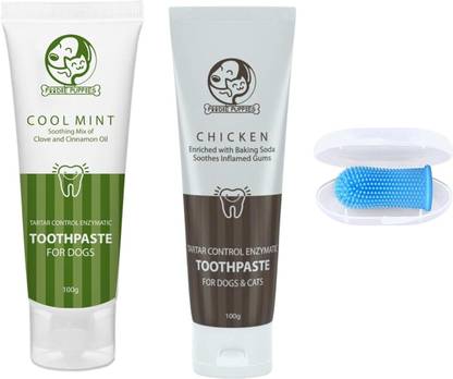 Foodie Puppies 2in1 Dental Care Combo of Silicon Toothbrush + Coolmint & Chicken Pet Toothpaste