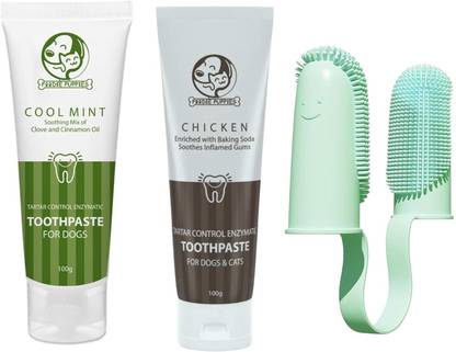 Foodie Puppies Pet Dental/Oral Care Combo of Couple Toothbrush, Coolmint & Chicken Pet Toothpaste