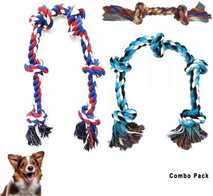 Bones UP Combo of 3 Pet Dog Puppy Knotted Rope Tug Toy for Playing (COLOR MAY VARY) Cotton Tug Toy For Dog