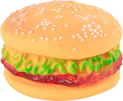 First Play Burger Shape Dog Toy 100% Natural Rubber Squeaky Toy, Chew Toy, Rubber Toy For Dog