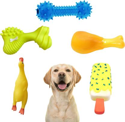 Sage Square Squeaky Dog Toys Set of 5 - Durable, Chewable, Playing, Teething, Combo No.6 Rubber Training Aid, Chew Toy, Soft Toy, Rubber Toy, Squeaky Toy For Dog