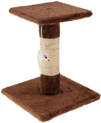Lyla Cat Scratching Post Climbing Frame Hanging Mouse Toy H shaped Brown Fiber Soft Toy For Dog & Cat
