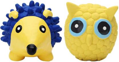 PetFur Interactive Non-Toxic Soft Latex Squeaky Chew Toy (Yellow Owl & Hedgedog- Small) Cotton Squeaky Toy For Dog