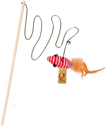 Foodie Puppies Interactive Cat Teaser Wand with String Sisal Mouse | Teasing, Playing, Exercise Wooden Stick For Cat